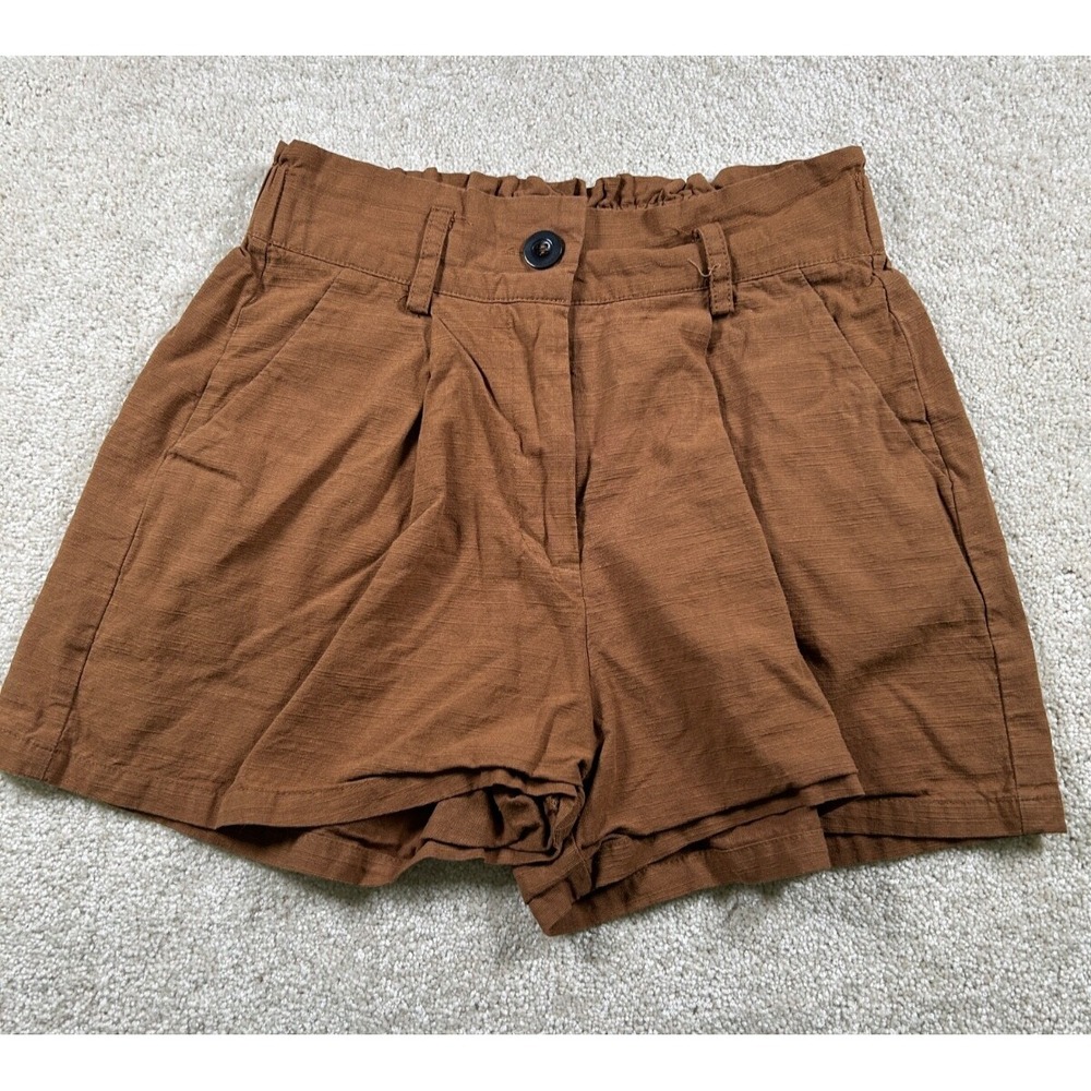Dazy Womens Size S‎ Brown Paperbag Pleated Shorts